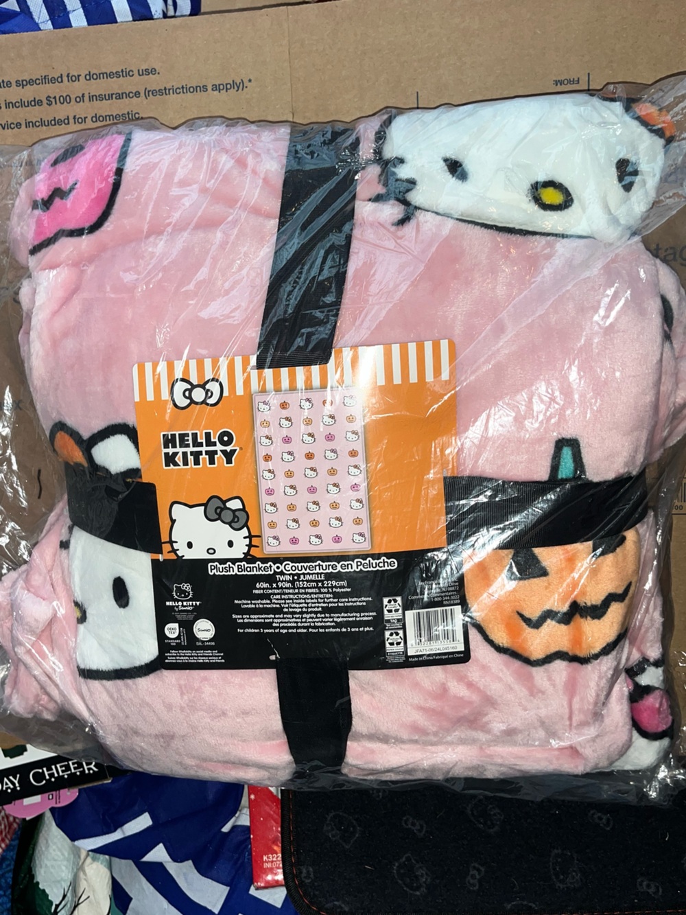 Hello Kitty Pink Plush Halloween Pumpkin Costume Blanket SZ TWIN NWT